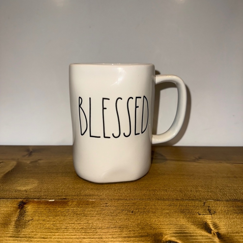 Rae Dunn Artisan Collection BLESSED Ceramic Coffee Mug White Magenta